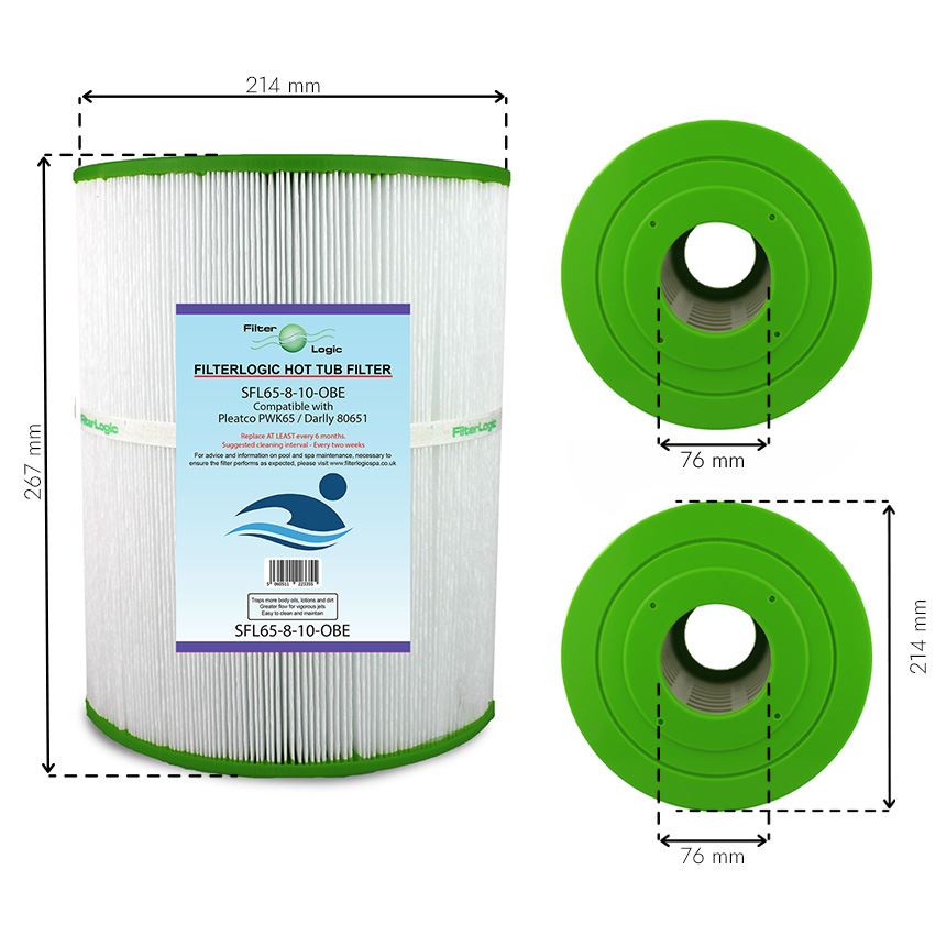 Filter Logic SFL65-8-10OBE filtrační kartuše pro vířivky a SPA (Pleatco PWK65, Darlly 80651, Filbur FC-3960)