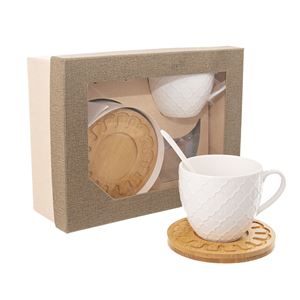 Orion hrnek porcelánový + podšálek+lžička WHITELINE 250 ml 2 ks
