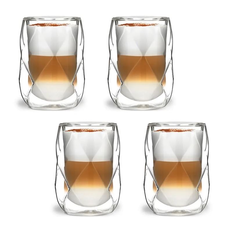 Levně Vialli Design GEO dvoustěnné skleněné termo sklenice na kávu a čaj 250 ml, 4 ks