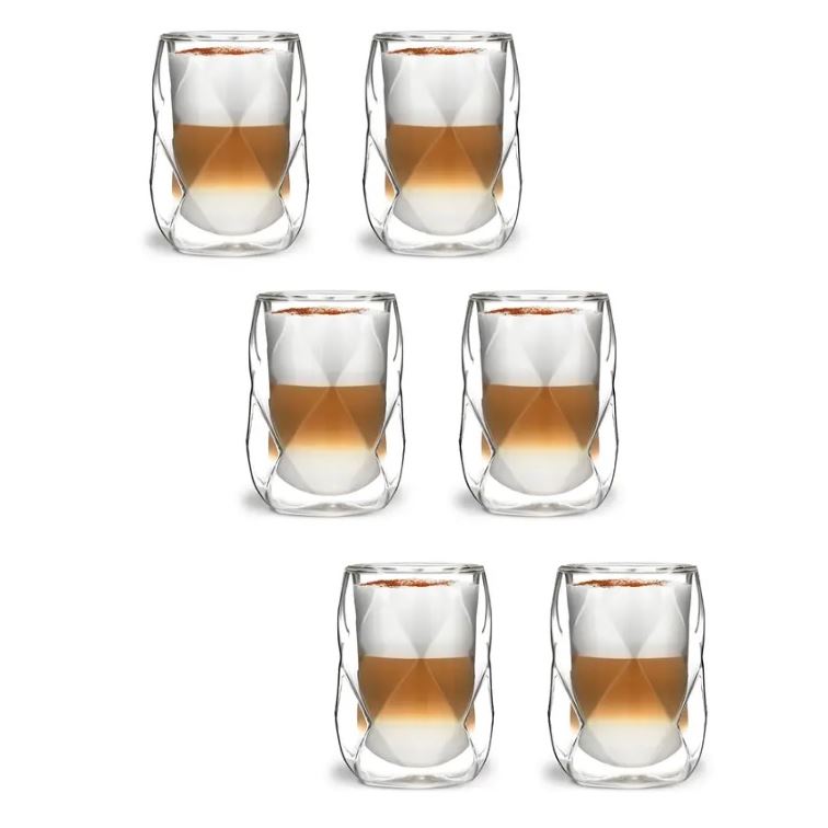 Levně Vialli Design GEO dvoustěnné skleněné termo sklenice na kávu a čaj 250 ml, 6 ks