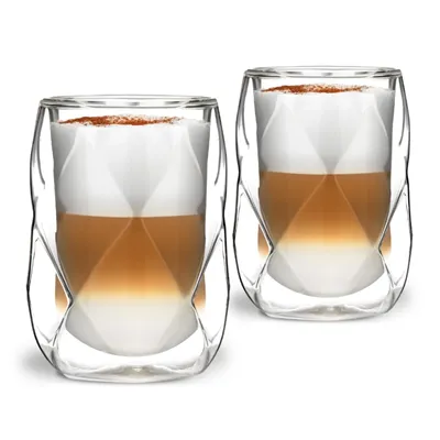 Vialli Design GEO dvoustěnné sklenice na kávu (latte), čaj a koktejly 350 ml, 2 ks