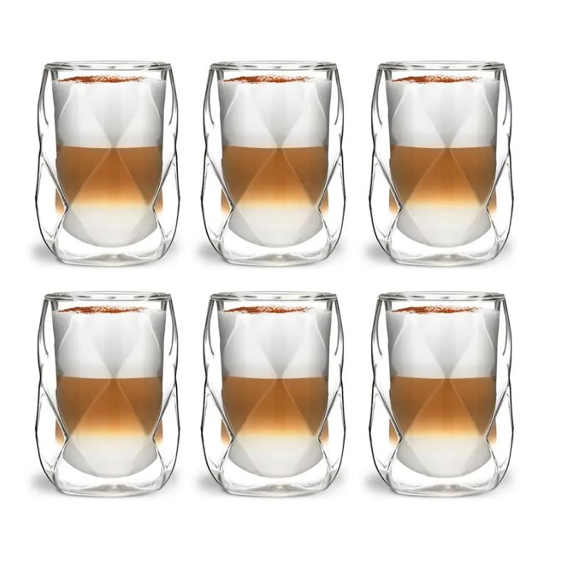 Levně Vialli Design GEO dvoustěnné skleněné termo sklenice na kávu a čaj 350 ml, 6 ks