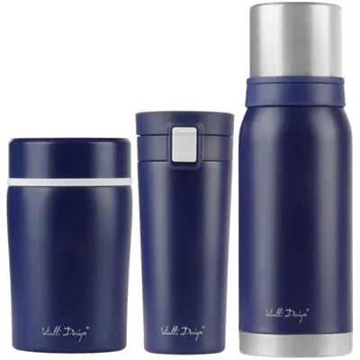Vialli Design  FUORI modrá sestava termohrnek 400 ml + termoska 1 l + termoska na jídlo  500 ml