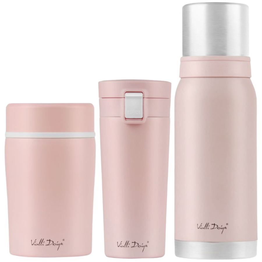 Levně Vialli Design FUORI růžová sestava termohrnek 400 ml + termoska 1 l + termoska na jídlo 500 ml