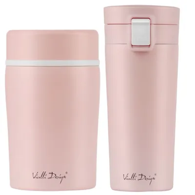 Vialli Design FUORI růžová sestava termohrnek 400 ml + termoska na jídlo 500 ml