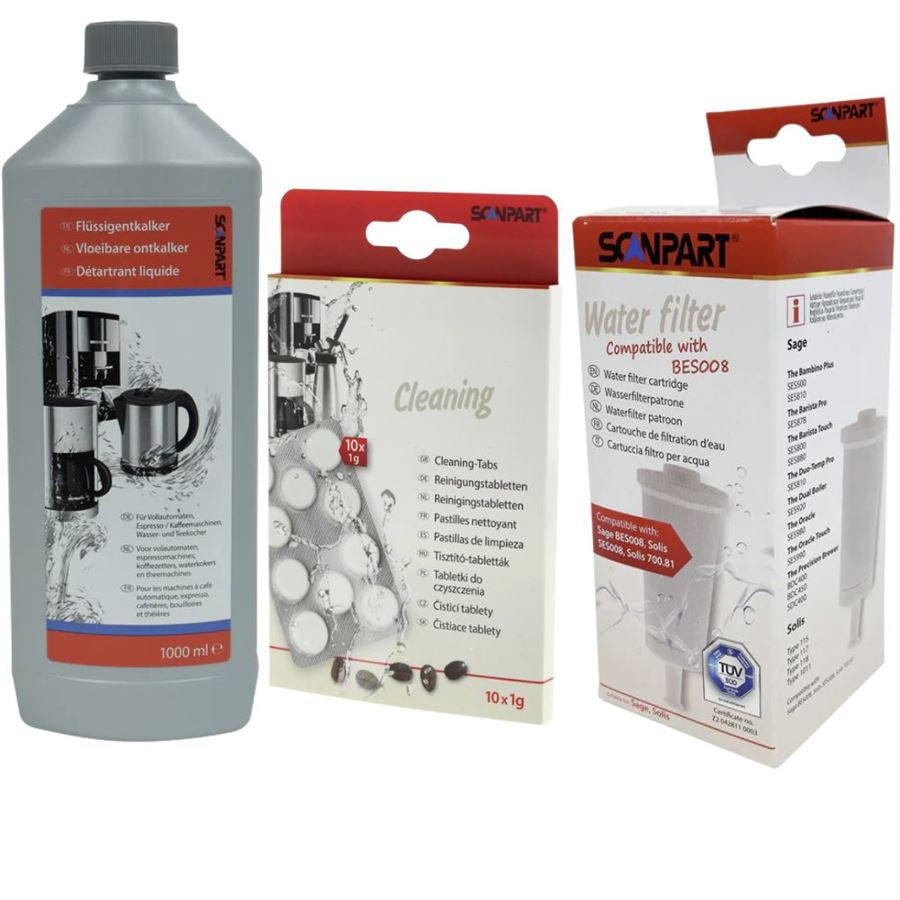 Levně Scanpart filtr do kávovaru (kompatibilní Sage BES008) 1 ks + Scanpart SCA27900830 čisticí tablety do kávovaru 10 ks + Scanpart SCA2790000156 1 l