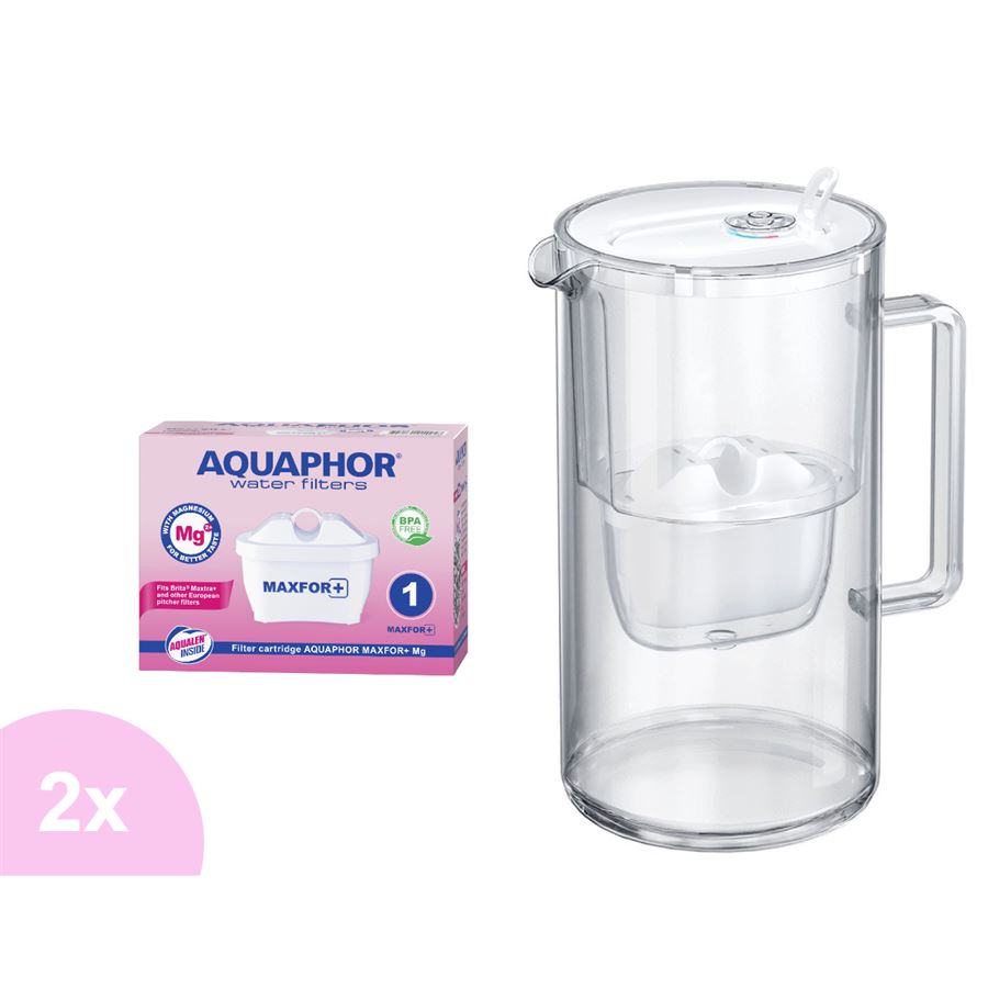 Levně Aquaphor Glass bílá skleněná filtrační konvice + 2 ks filtru Maxfor+ Mg