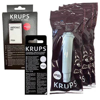 Krups F08801 Aqua Filter Claris 3 ks + F0540010 odvápňovač + XS300010 čisticí tablety