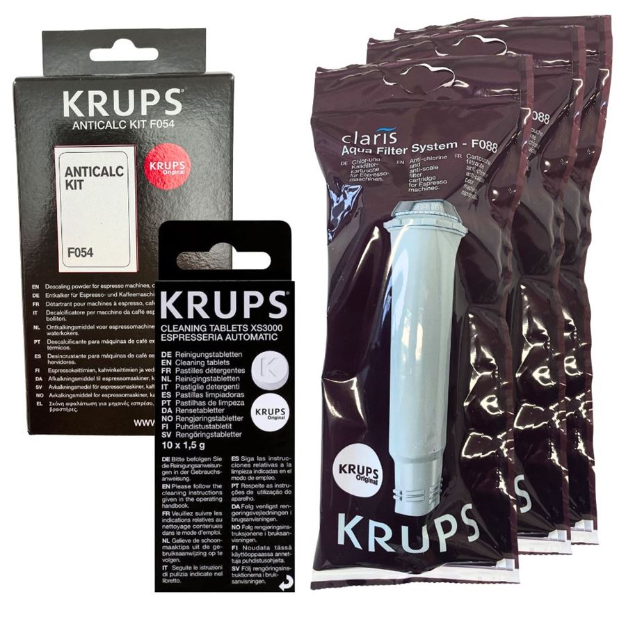 Levně Krups F08801 Aqua Filter Claris 3 ks + F0540010 odvápňovač + XS300010 čisticí tablety