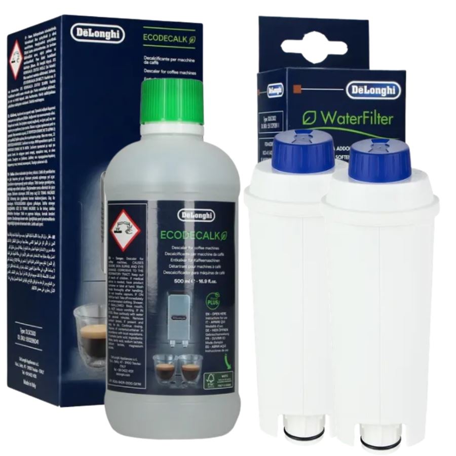 Levně DeLonghi DLS C002 vodní filtr 2 ks + DeLonghi EcoDecalk odvápňovač 500 ml 1 ks