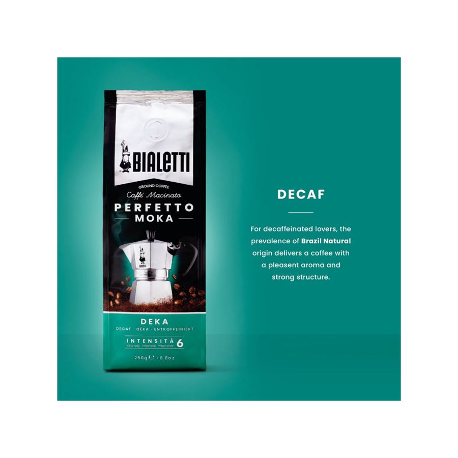Bialetti Perfetto Moka Decaf bezkofeinová mletá káva 250 g