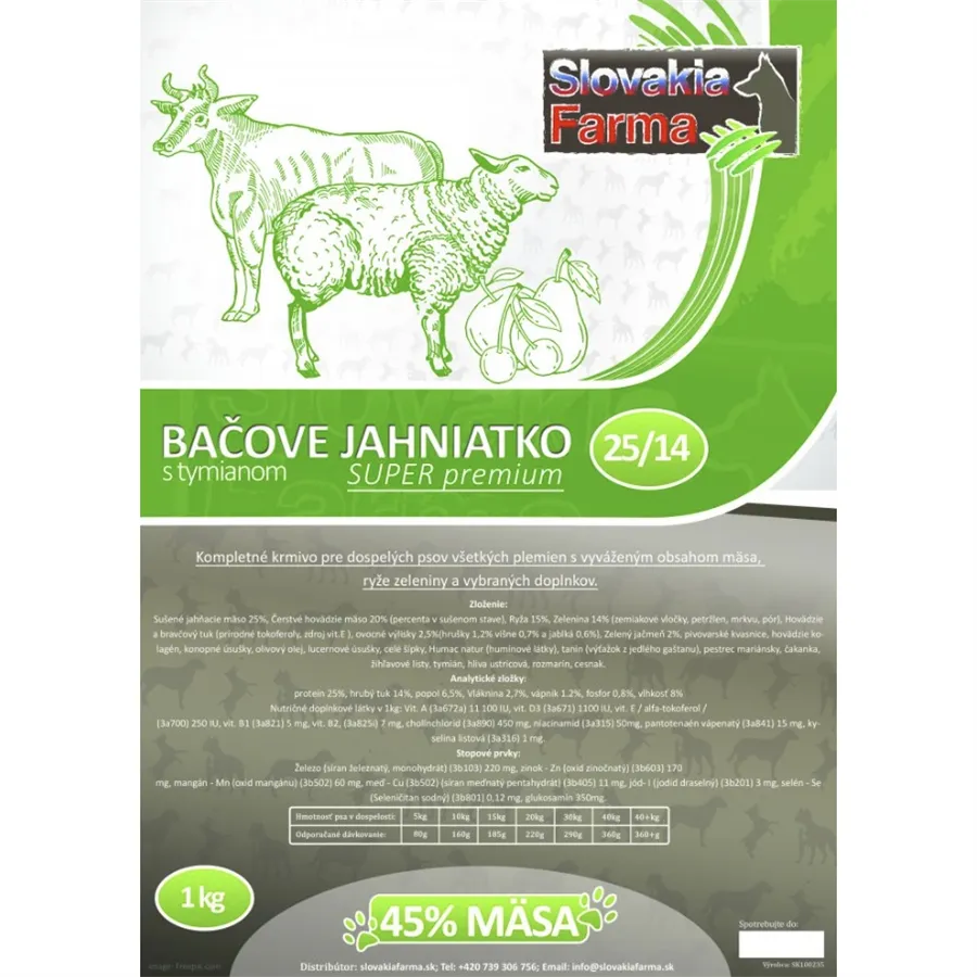 Slovakia Farma - Bačovo jehňátko 25/14 granule pro psy 1 kg