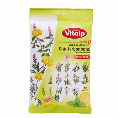 VITALP švýcarské bylinné bonbony Citron + Meduňka bez cukru 75 g