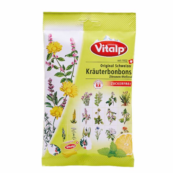 VITALP švýcarské bylinné bonbony Citron + Meduňka bez cukru 75 g