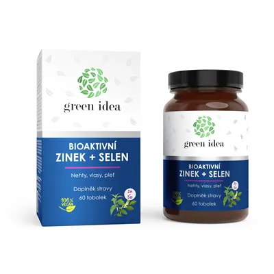 Green idea (Topvet) Bioaktivní zinek+selen 60 tobolek - vlasy, nehty, pokožka