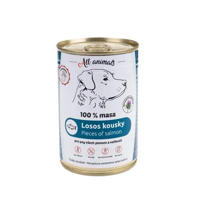 All Animals Losos kousky 100% masová konzerva pro psy 400 g
