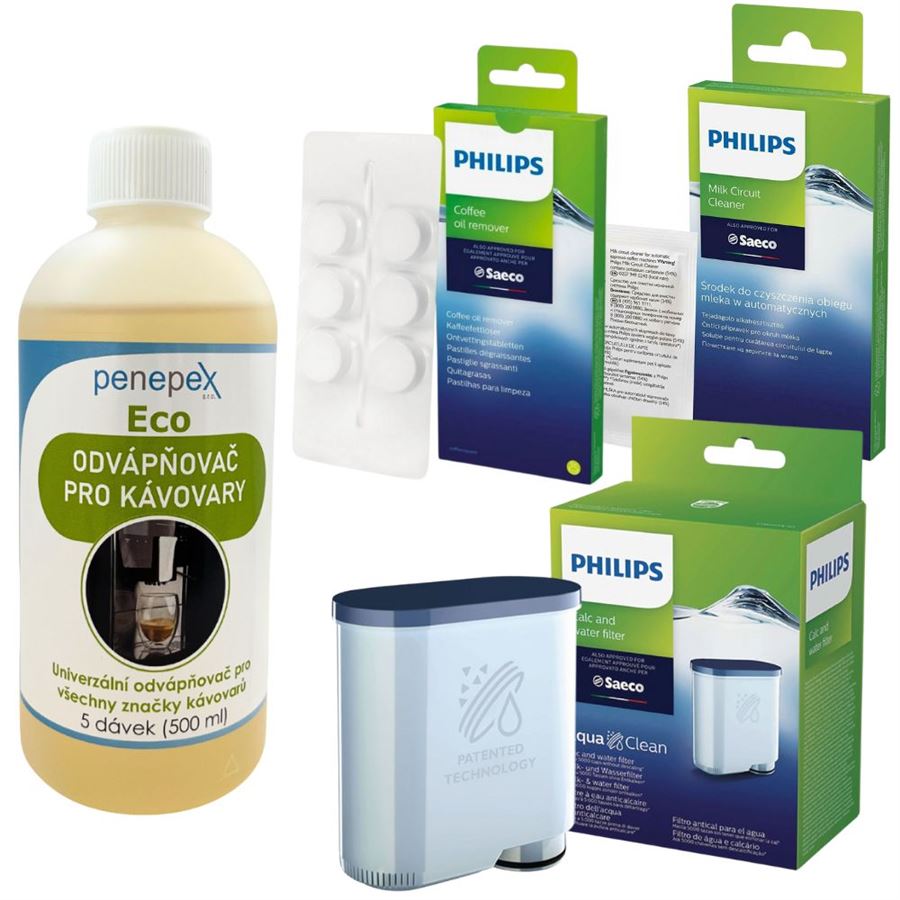 Levně Philips AquaClean CA6903/10 filtr do kávovaru + Penepex Eco odvápňovač 500 ml + Philips CA6704/10 čisticí 6 tbl. + Philips CA6705/10 čistič mléčných cest