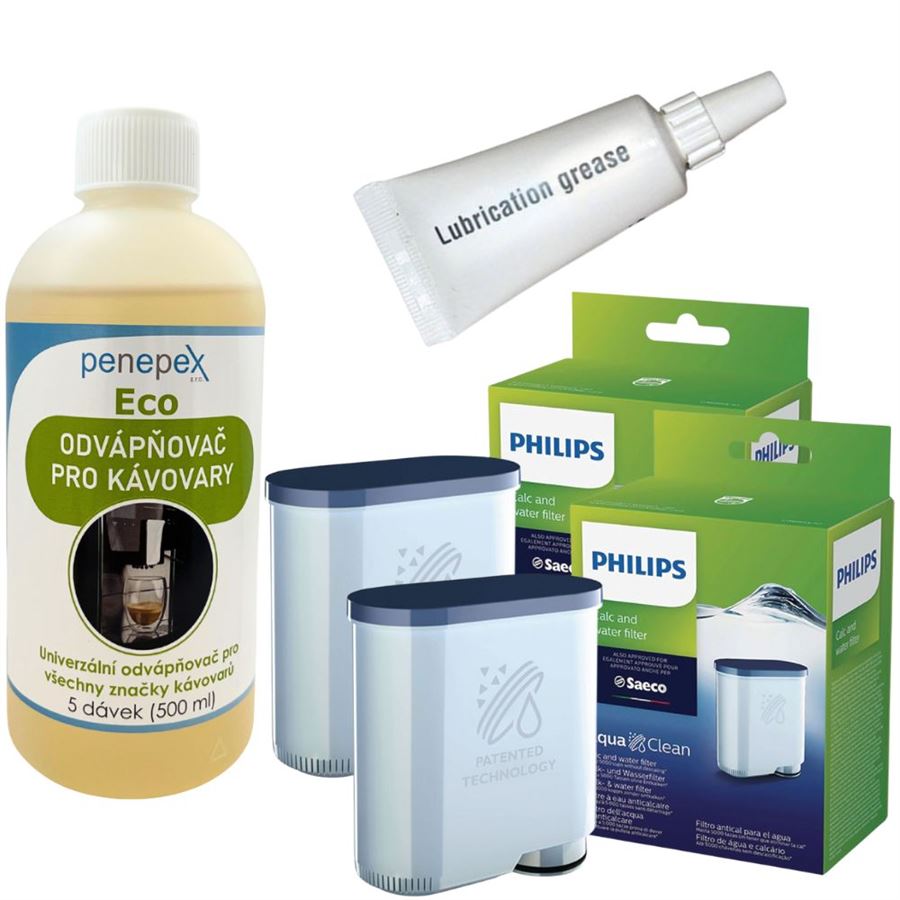 Philips AquaClean CA6903/10 filtr do kávovaru (2 ks) + Penepex Eco odvápňovač 500 ml + Saeco mazivo pro spařovací jednotku