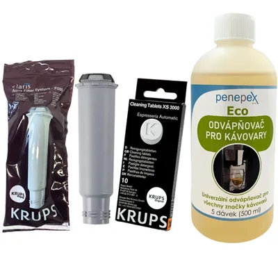 Krups F08801 Aqua Filter Claris + Penepex Eco odvápňovač 500 ml + Krups XS300010 čisticí tablety