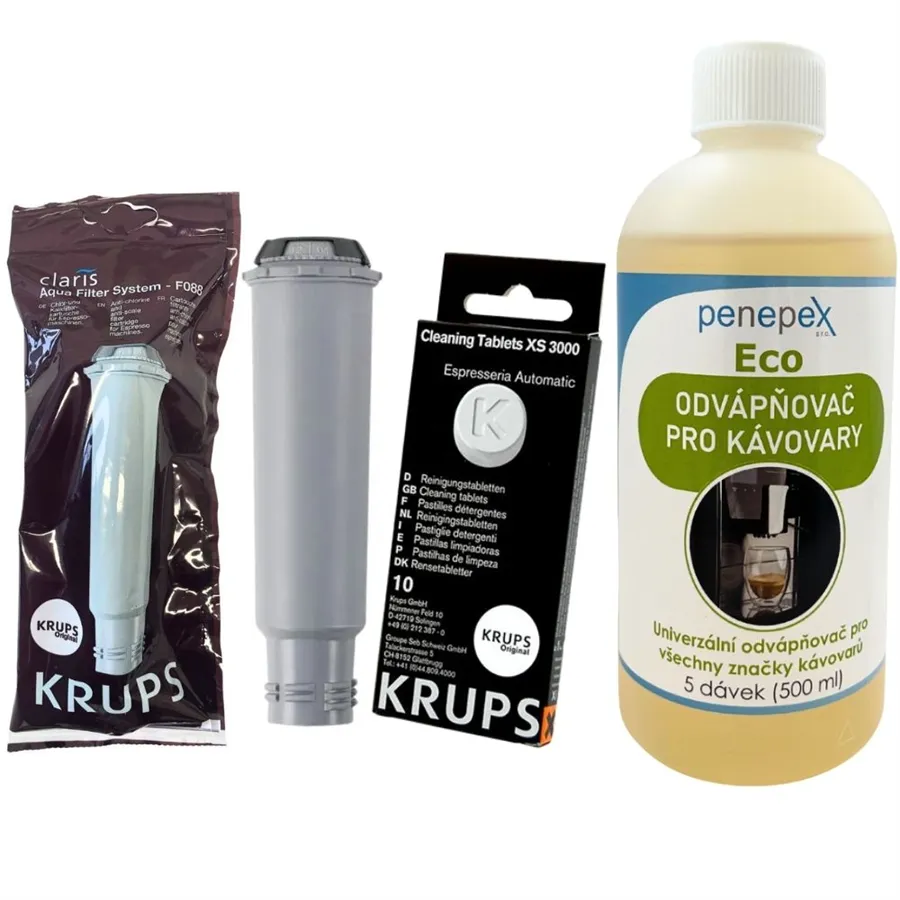 Krups F08801 Aqua Filter Claris + Penepex Eco odvápňovač 500 ml + Krups XS300010 čisticí tablety