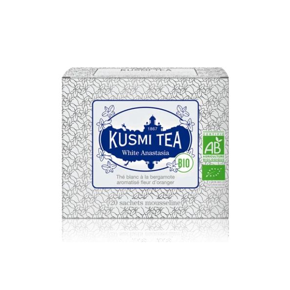 Kusmi Tea Organic White Anastasia, 20 mušelínových sáčků (40 g)
